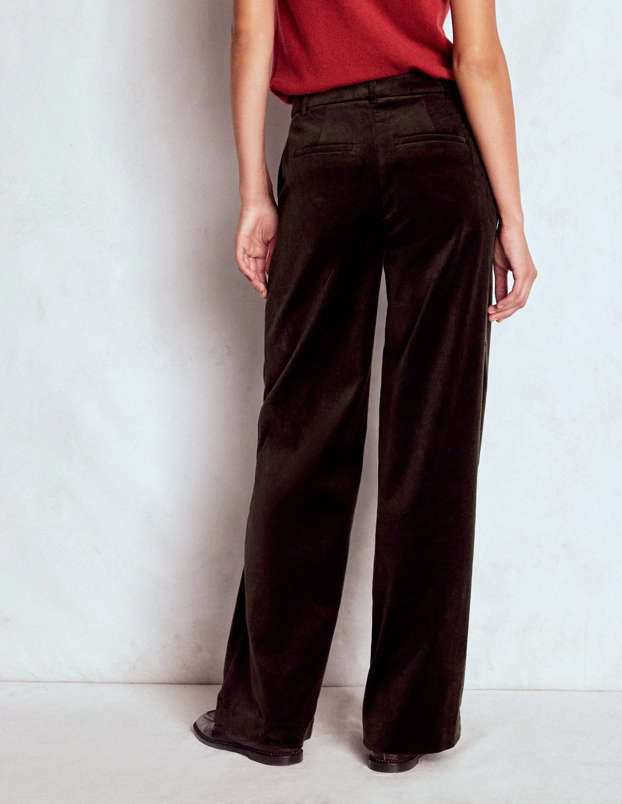 StainResistantFinish Comfy Movement Fit Belgravia Velvet Trousers-Espresso