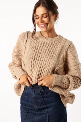Soft Drape Microfiber Blend Bentley Knit Sweater - Oatmeal