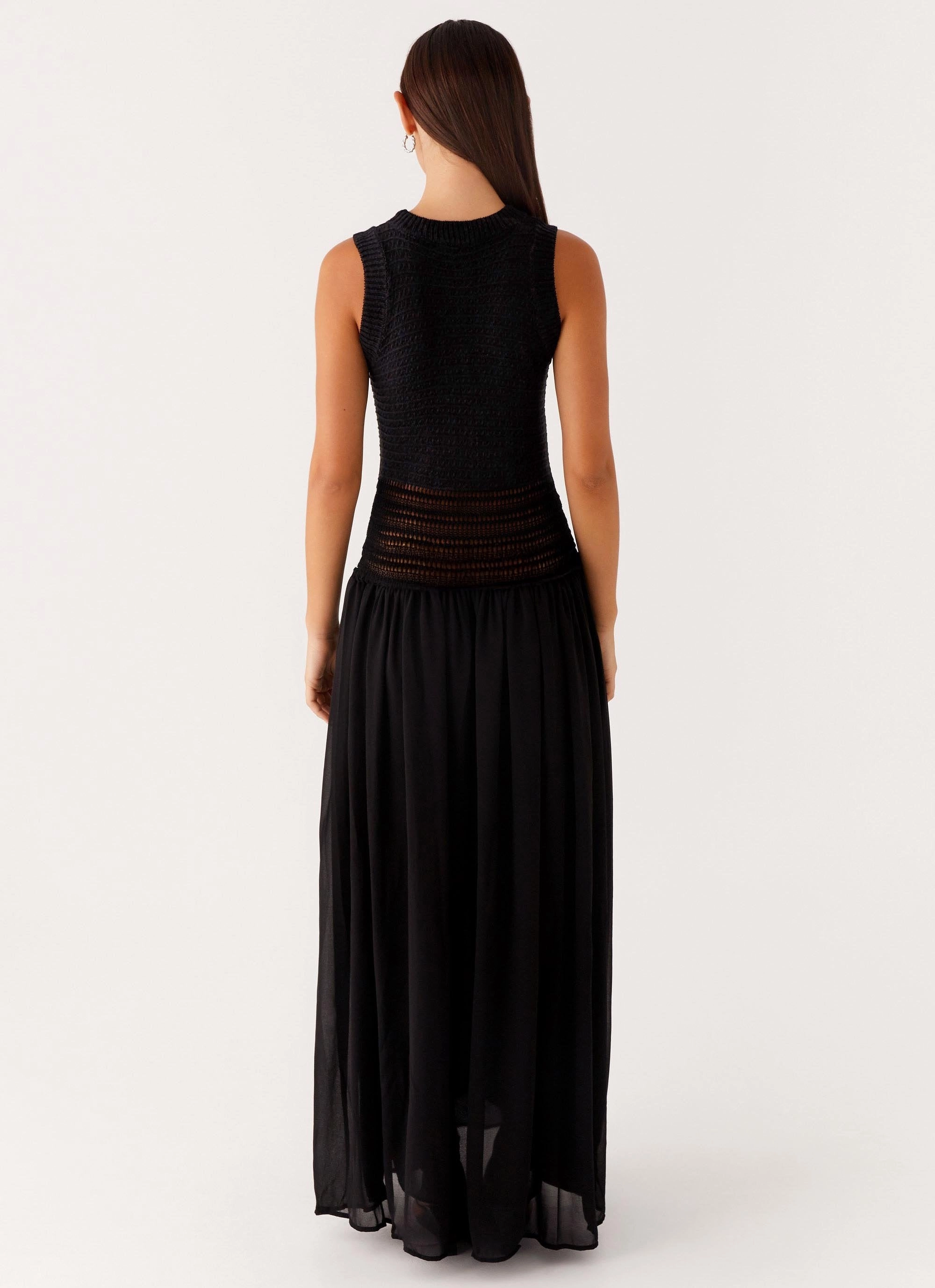 Relaxed Wear Off Grid Crochet Maxi Dress - Black