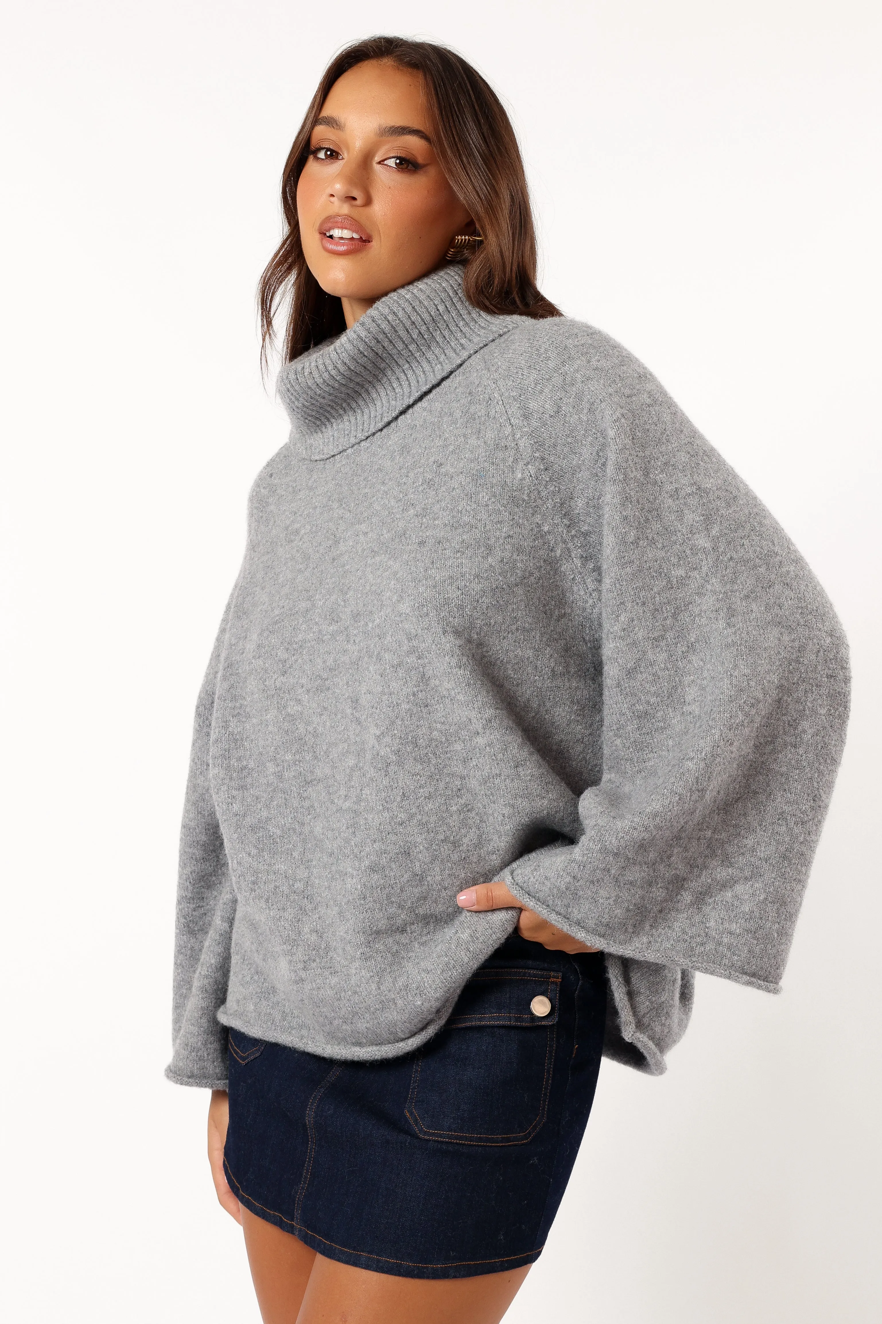 Bindy Cowlneck Knit Sweater - Grey Marle Eco Conscious Production