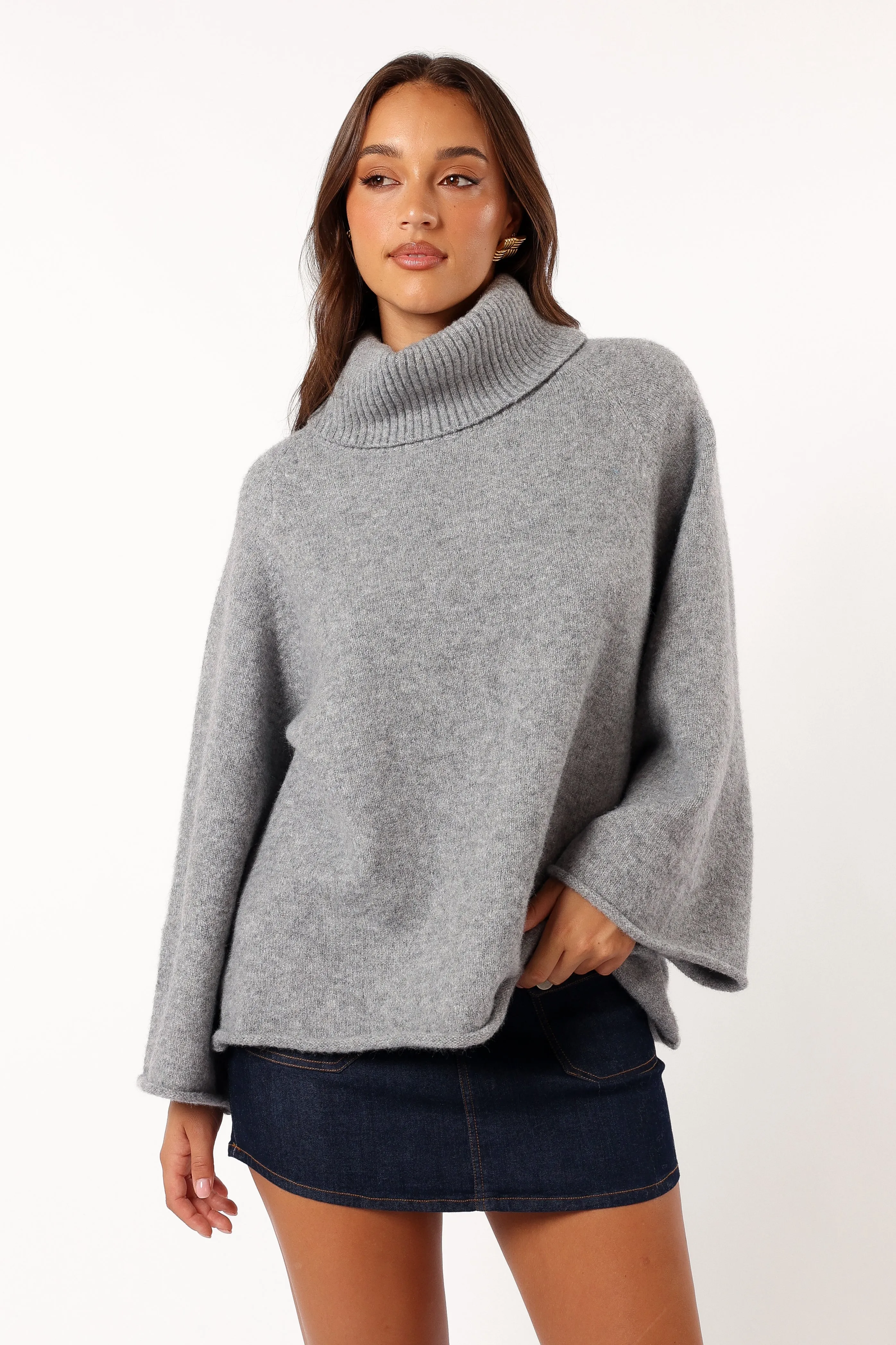 Bindy Cowlneck Knit Sweater - Grey Marle LowImpact Dye
