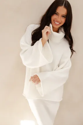 WaterRepellent Finish ZeroWaste Manufacturing Bindy Cowlneck Knit Sweater - White