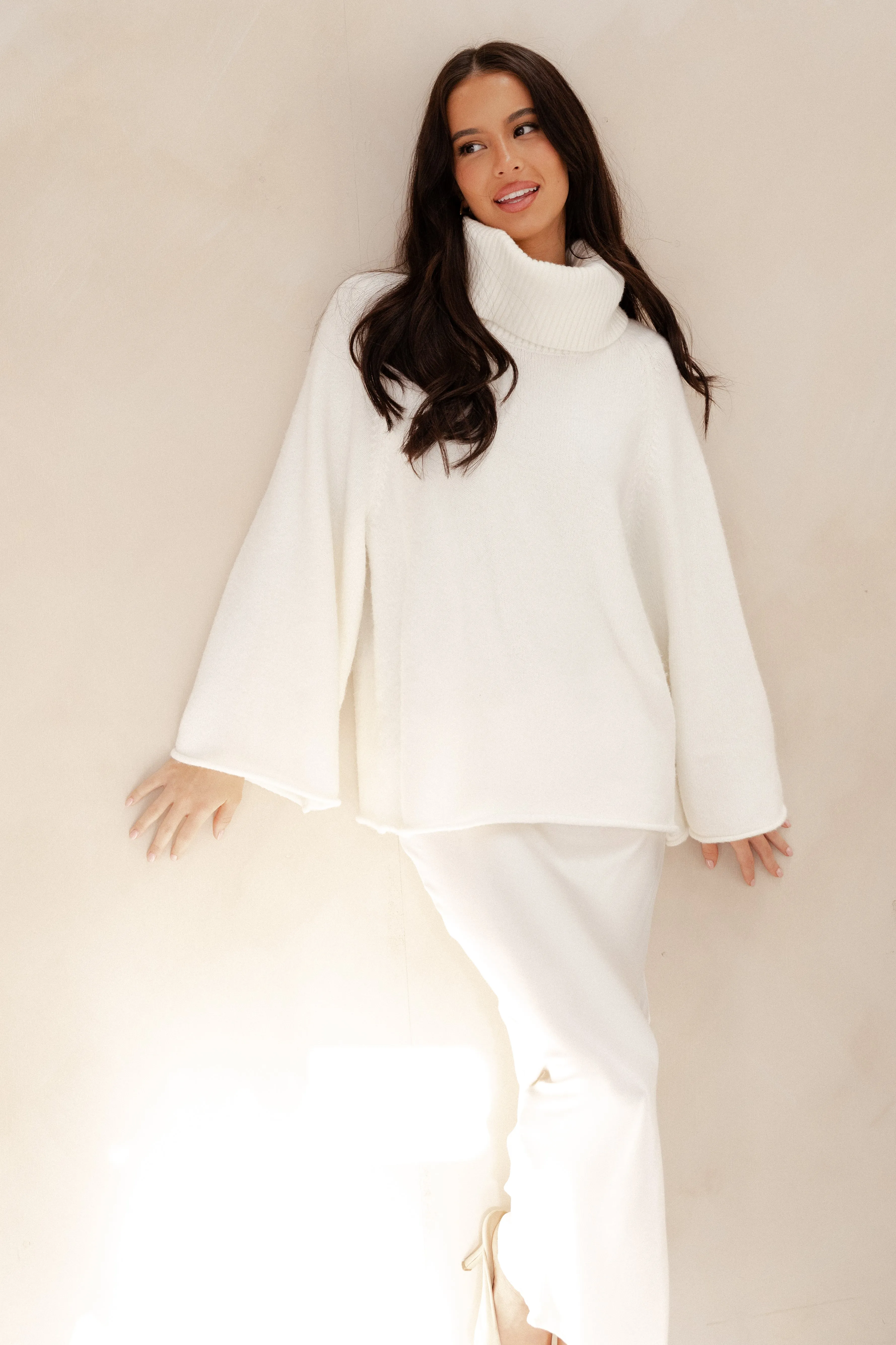 Bindy Cowlneck Knit Sweater - White AntiPilling Finish FrictionResistant Sleeves
