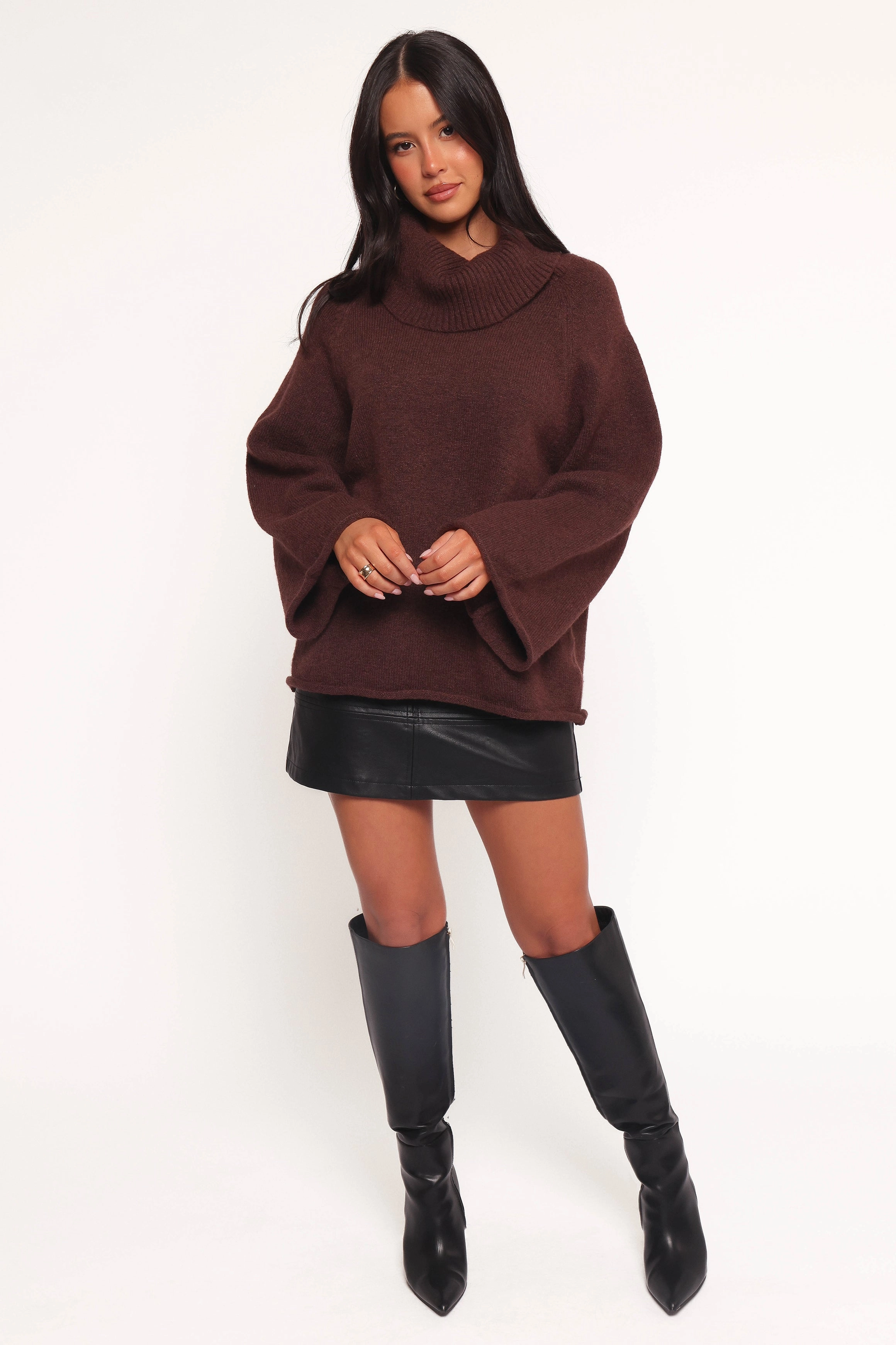 Bindy Cowlneck Knit Sweater - Brown Layer Comfort