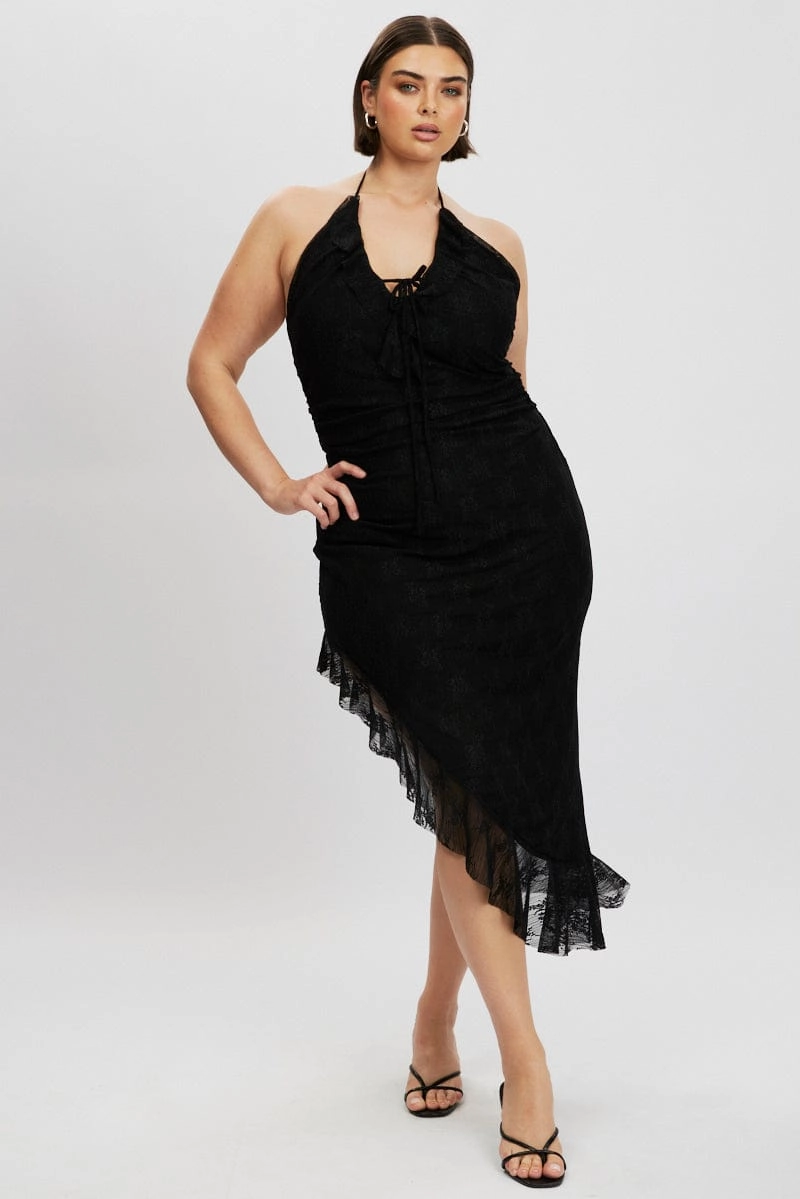 Black Asymmetric Lace Bodycon Dress Lounge Texture