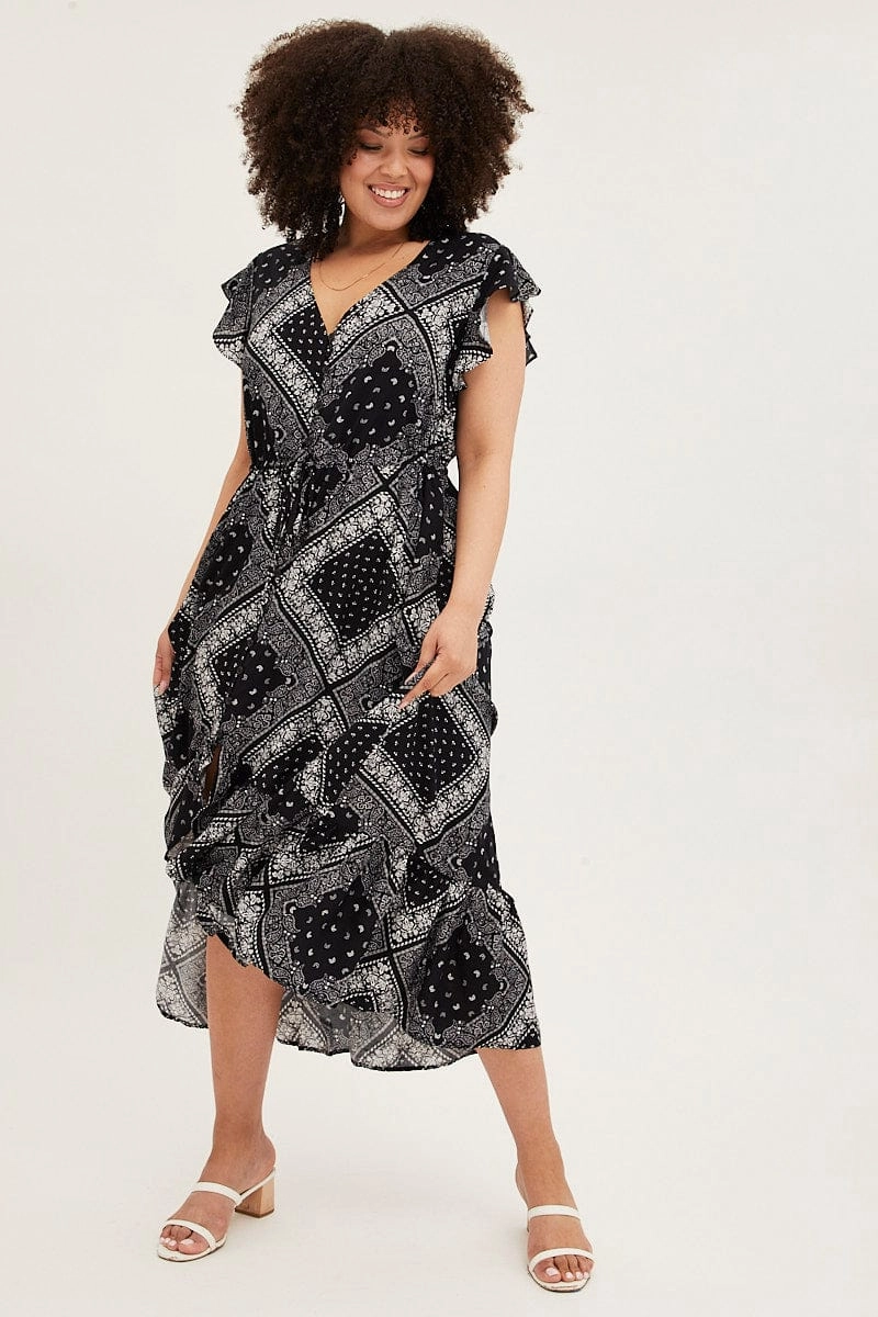 Contemporary Look Vibrant evening gown Black Boho Maxi Dress Bandana Button Front High Low