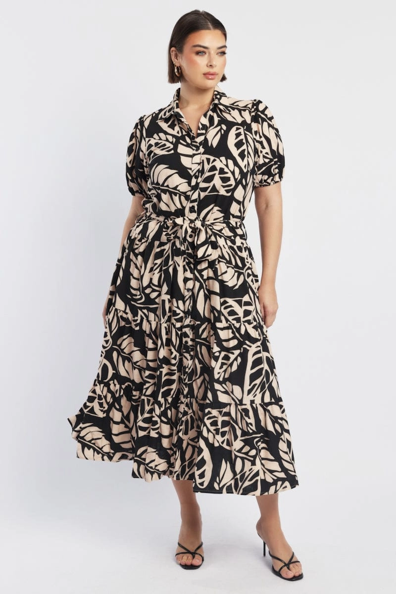 Black Floral Midi Dress Short Sleeve Shirt Floral Travel Essential