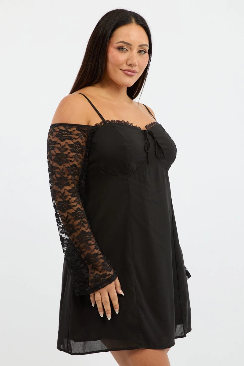 Guest Glam Black Lace Sleeve Minidress