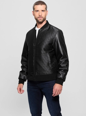 Black Logo Varsity Bomber Jacket Thick Fabric Hidden Pocket System