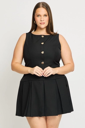 Black Low Waist Dress Sleeveless Golden Button City Flow Bold Mood