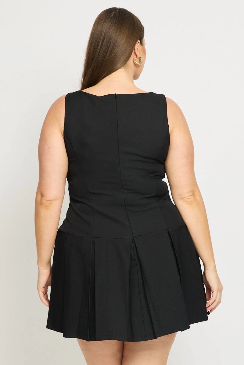 Black Low Waist Dress Sleeveless Golden Button Flawless Construction