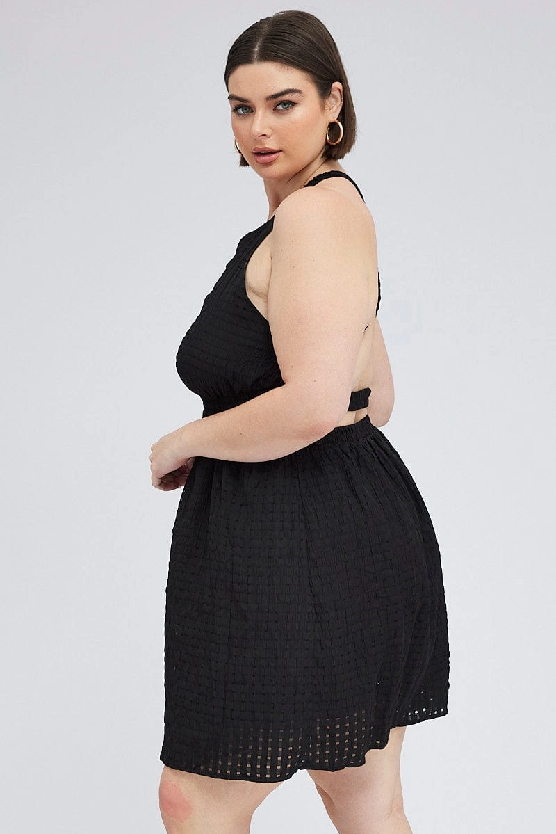 Black Midi Dress Elastic Strappy Back Underwire-Support Office Shape