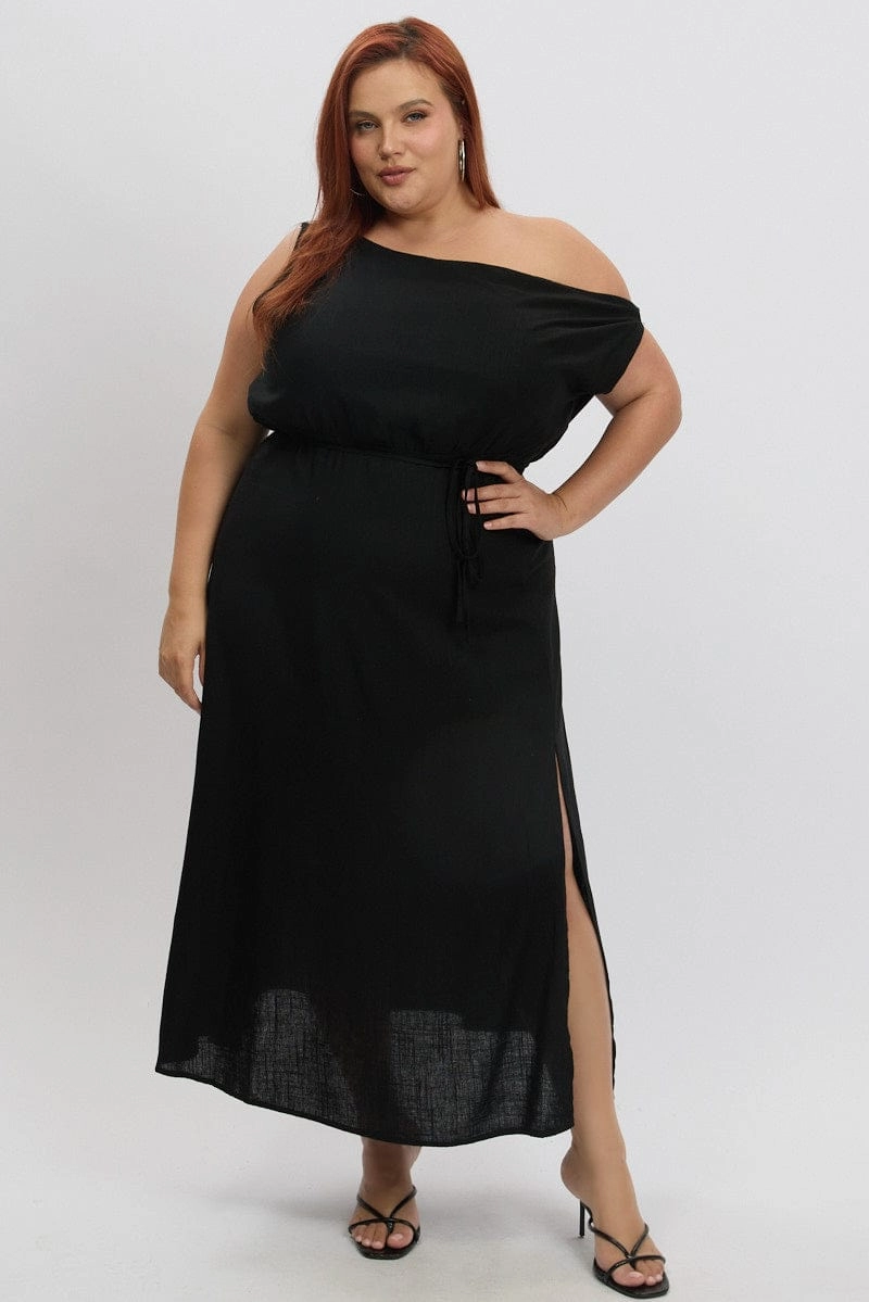 Timeless Style Wear Perfect Wearable Black Midi Dress Sleeveless Asymmetrical Linen Blend