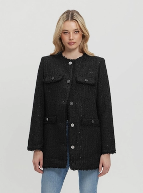Anti Pill Surface Airtight Seam Sealing Black Noelie Tweed Jacket