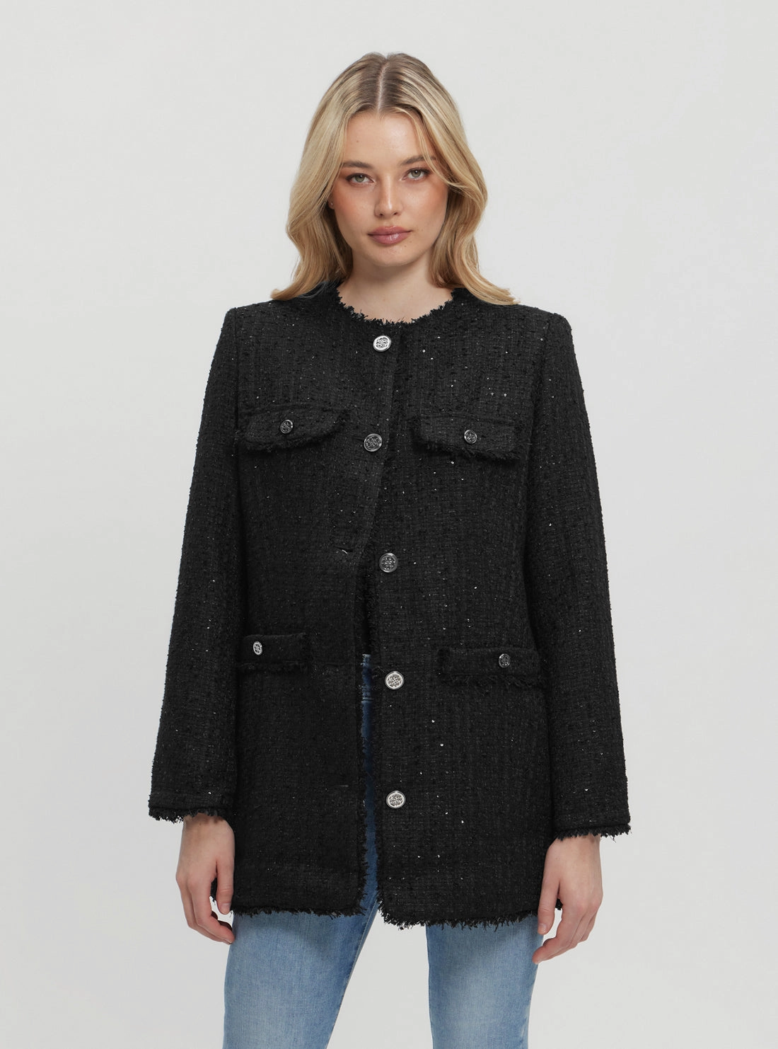 Microfiber texture Black Noelie Tweed Jacket