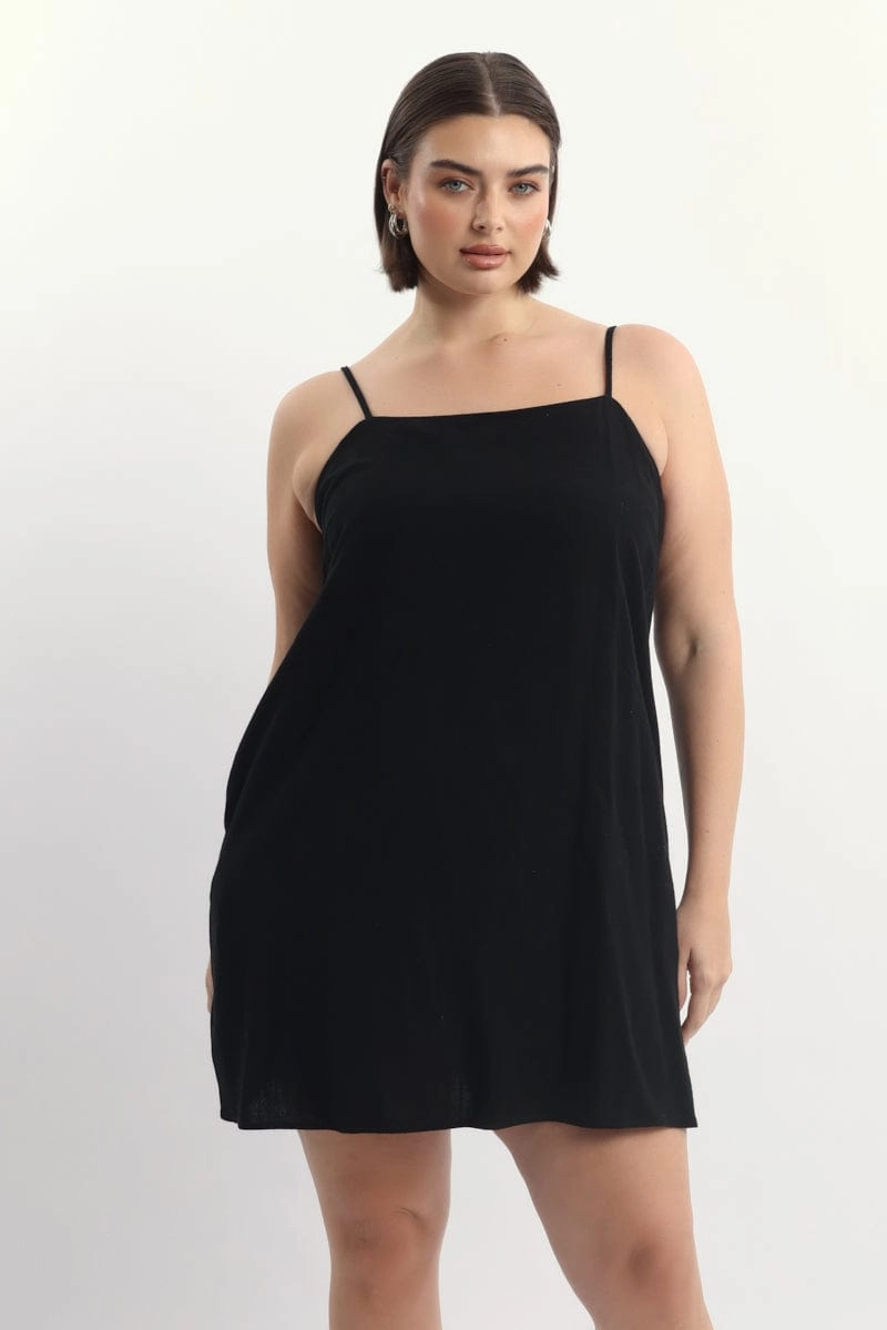 Vibrant color Art Soul Black Square Neck Shoestring Strap Shift Mini Dress