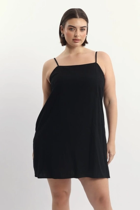 Vibrant color Art Soul Black Square Neck Shoestring Strap Shift Mini Dress