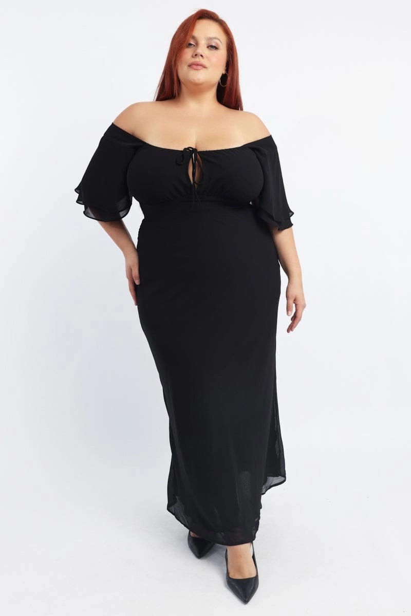 Black Sweetheart Neck Bias Maxi Dress Kimono-Sleeve New Mood