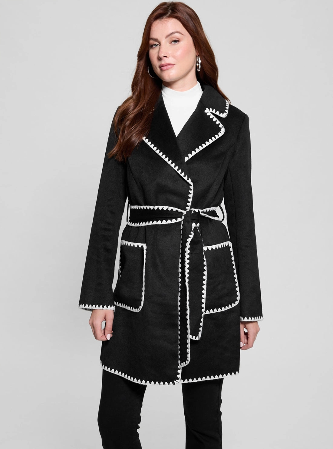Seam Sealed Low Profile Collar Black Victoire Wrap Belt Coat