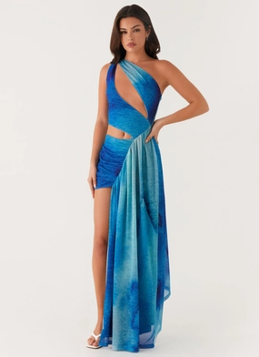 Tailored-fit Street Style Blinded Maxi Dress - Blue Tie Dye