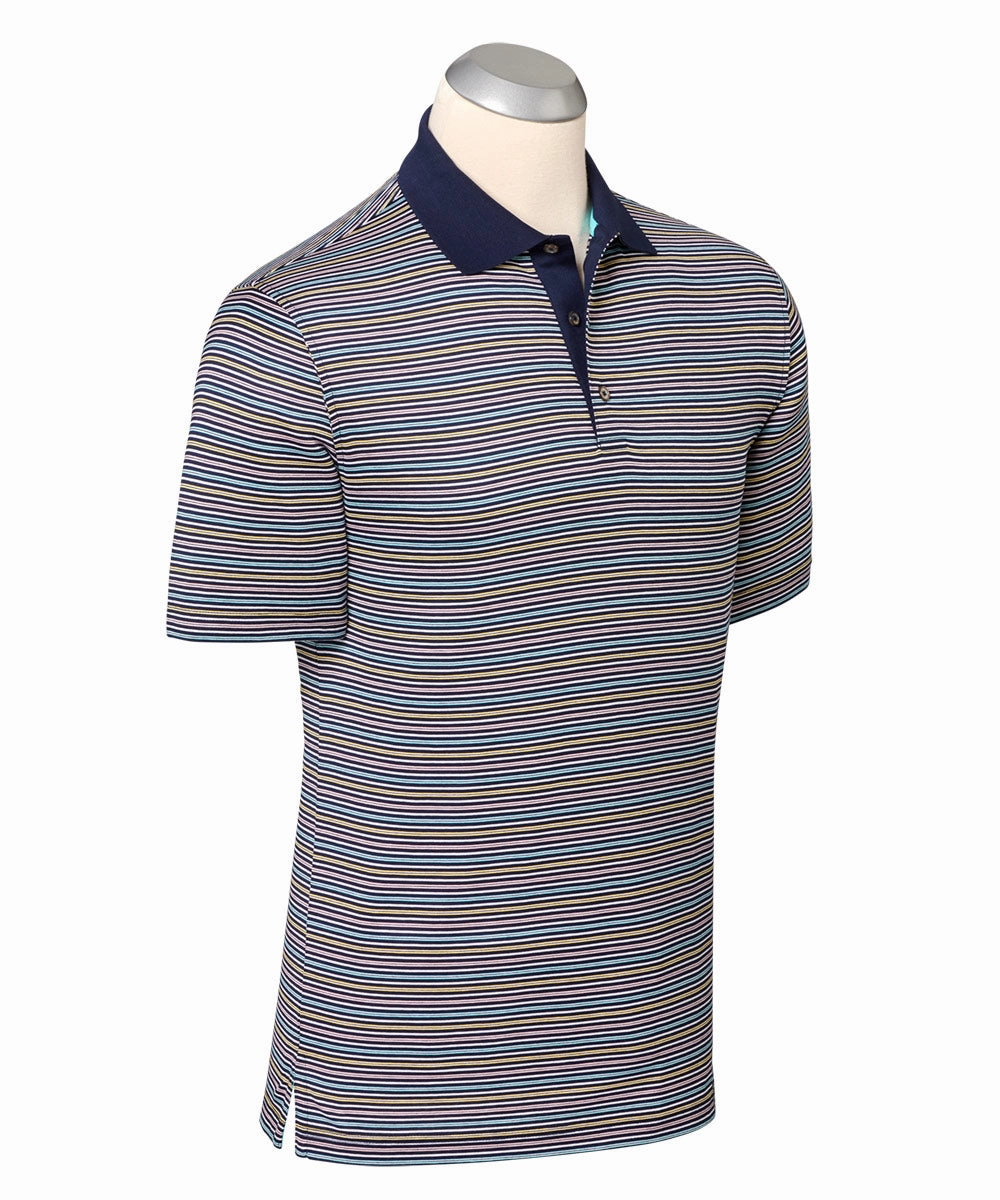 Bliss Luxe 100% Mercerized Cotton Stripe Polo Shirt Relaxed Comfort