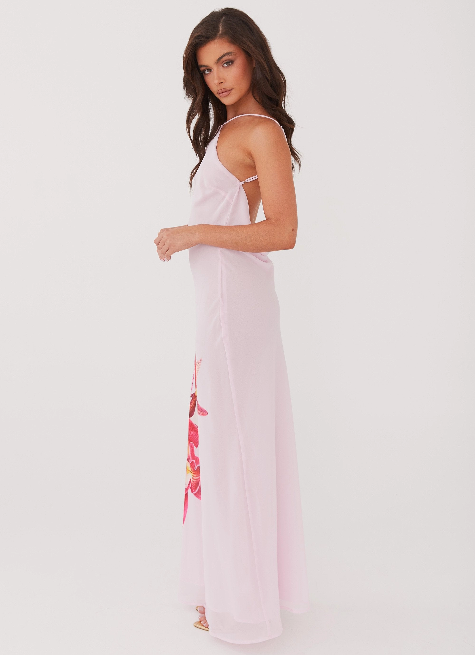Blossom Hearts Maxi Dress - Pink Peony Flattering Waist Fit Limited-Edition