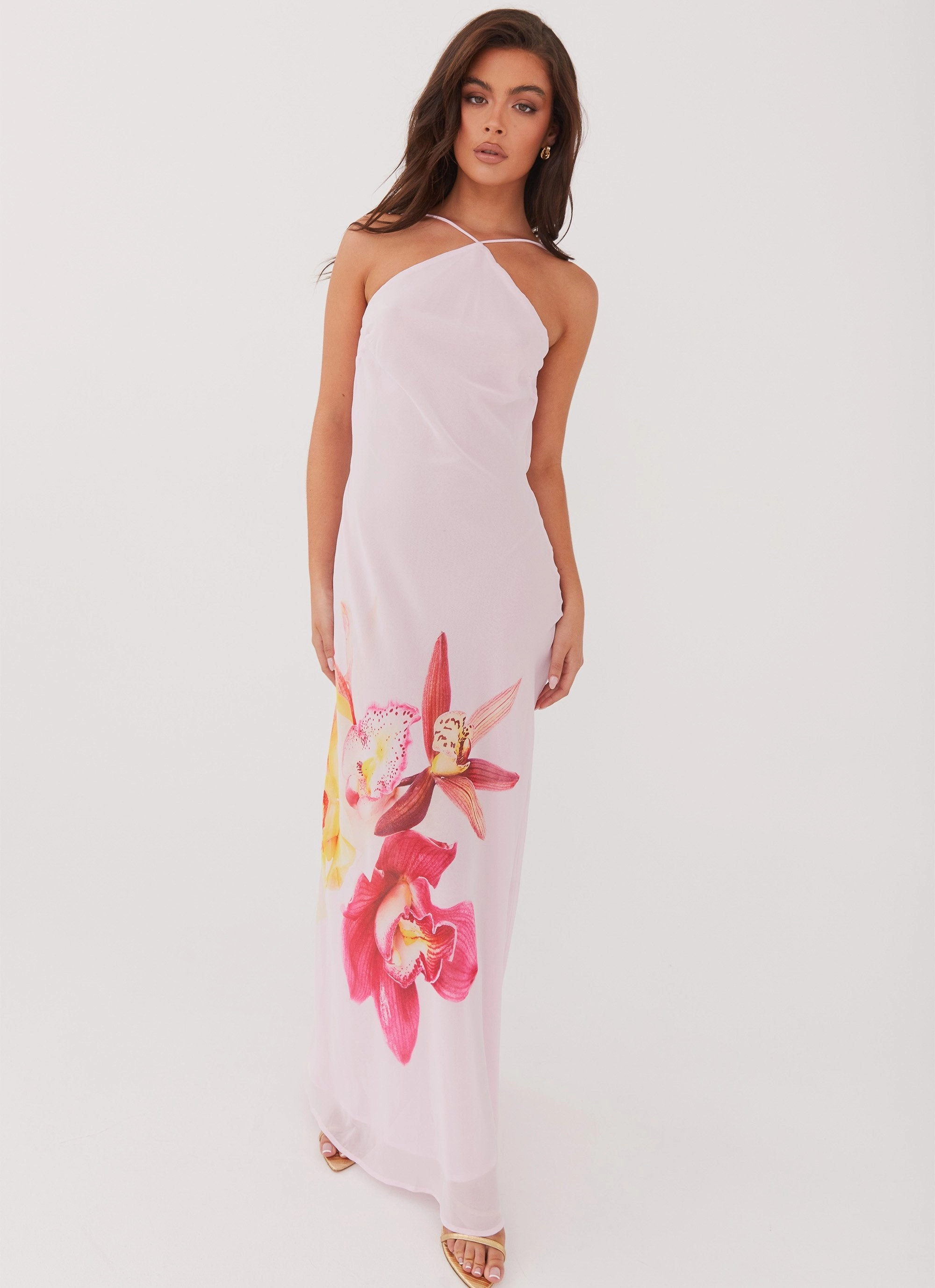 Easy Comfort Look Winter-Season Blossom Hearts Maxi Dress - Pink Peony