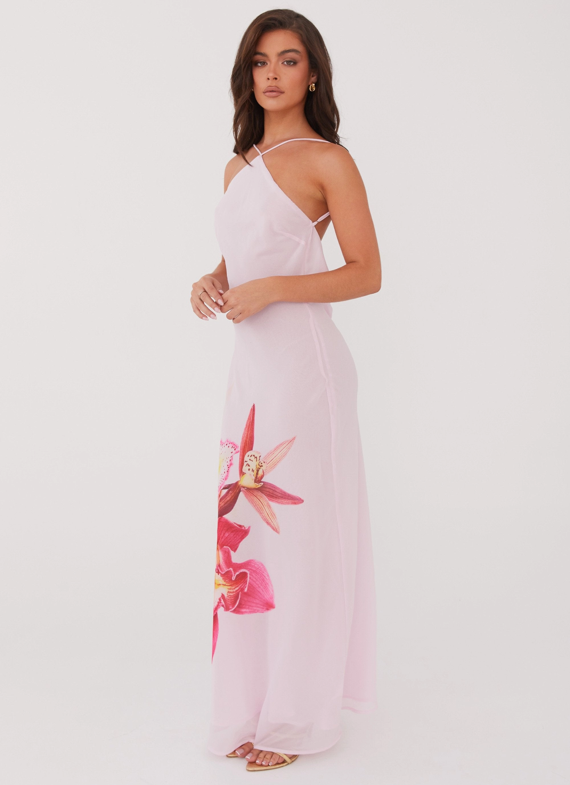 foldable Blossom Hearts Maxi Dress - Pink Peony
