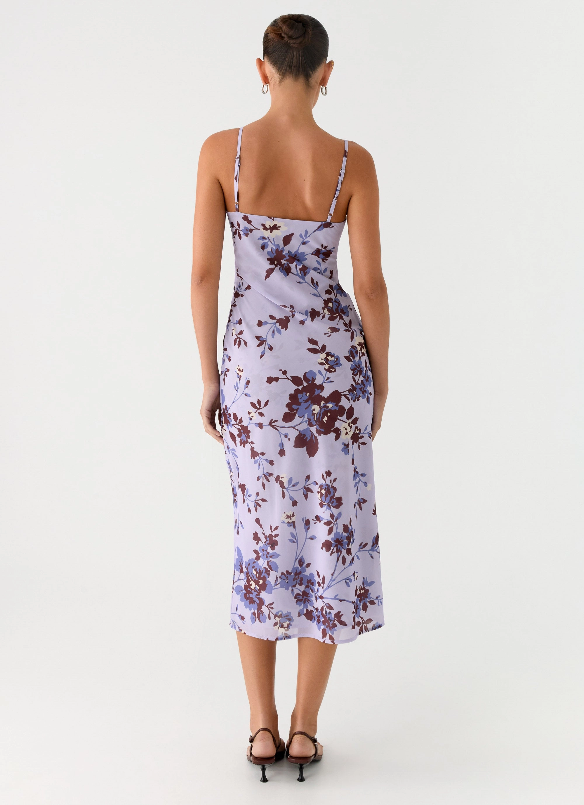 Belted-Style Lounge Vibe Bluma Lace Trim Midi Dress - Antique Lilac Floral