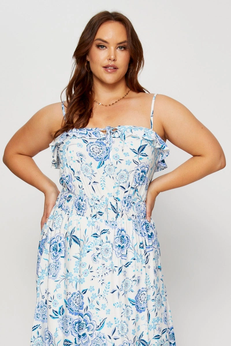 Boho Print Maxi Dress Square Neck Short Sleeve Year Rounder Trendy Design