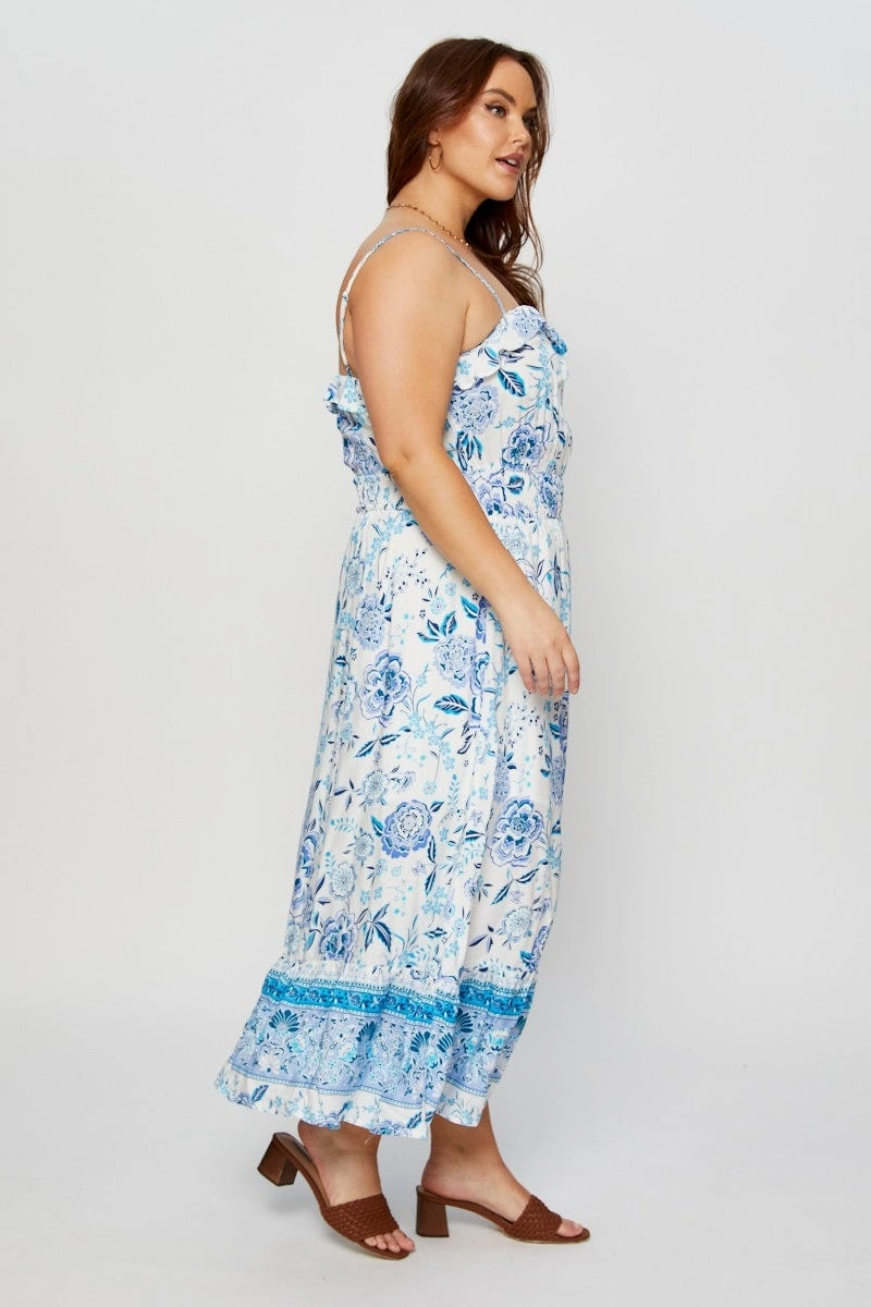 Boho Print Maxi Dress Square Neck Short Sleeve Knit Cool