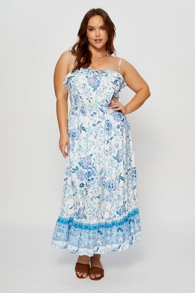 Clean Style Elegant Style Boho Print Maxi Dress Square Neck Short Sleeve