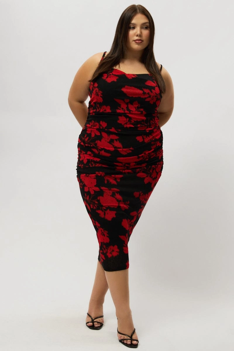 Red Abstract Cowl Shoestring Strap Stretch Dress Weekend Feel Lightweight Piece