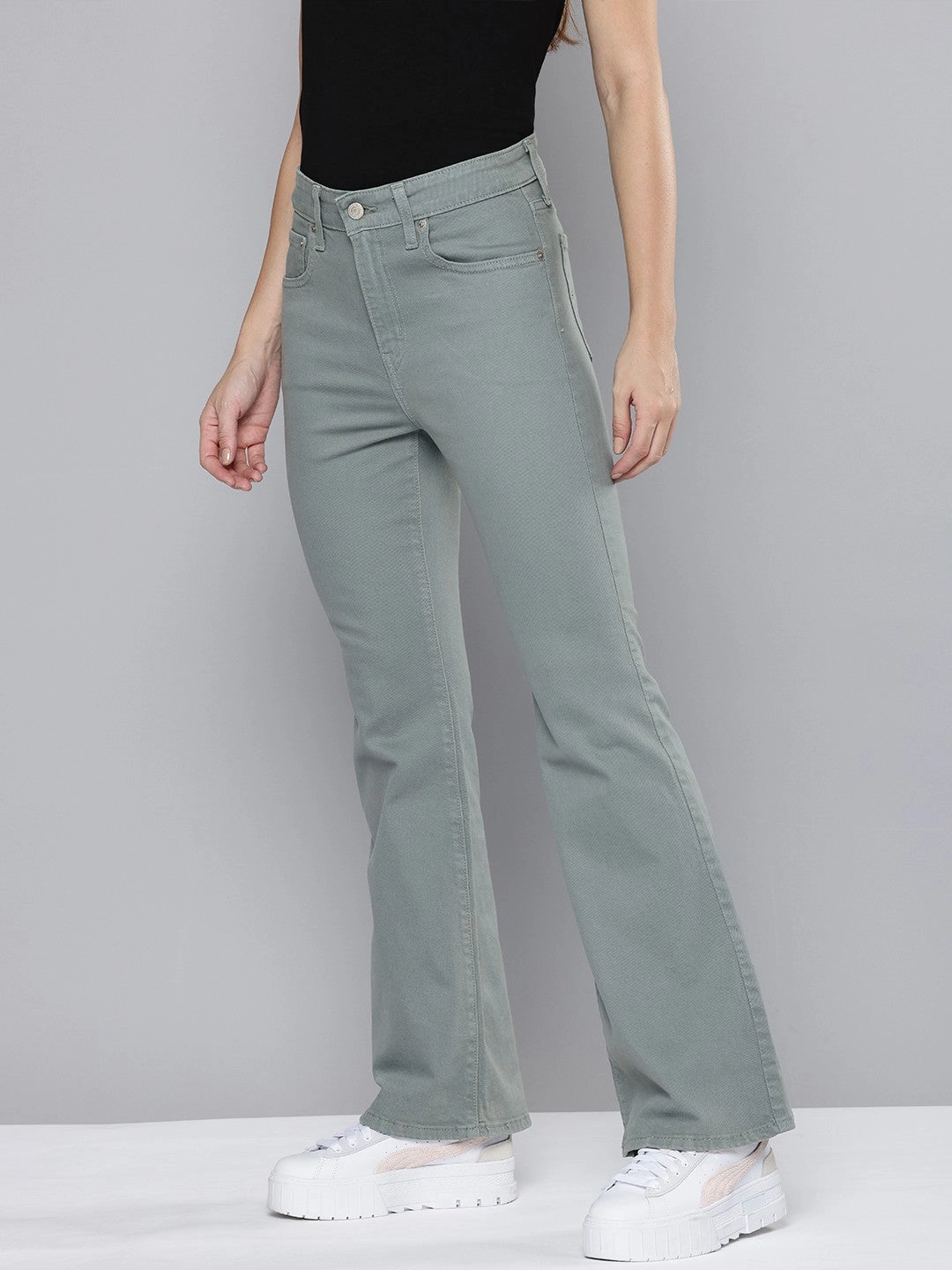 Women's 726 Grey Flared Fit Mid Rise Jeans Lifestyle Choice Heavyweight Denim