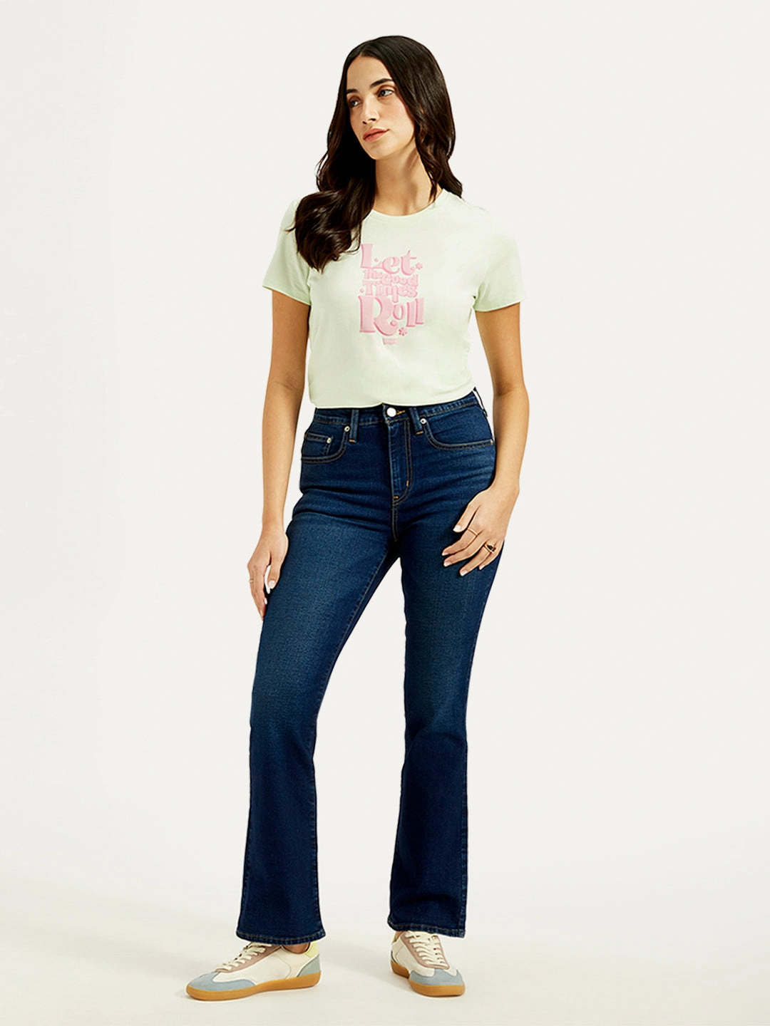 Women's 725 Navy Blue Flared Fit High Rise Jeans All Time Basic