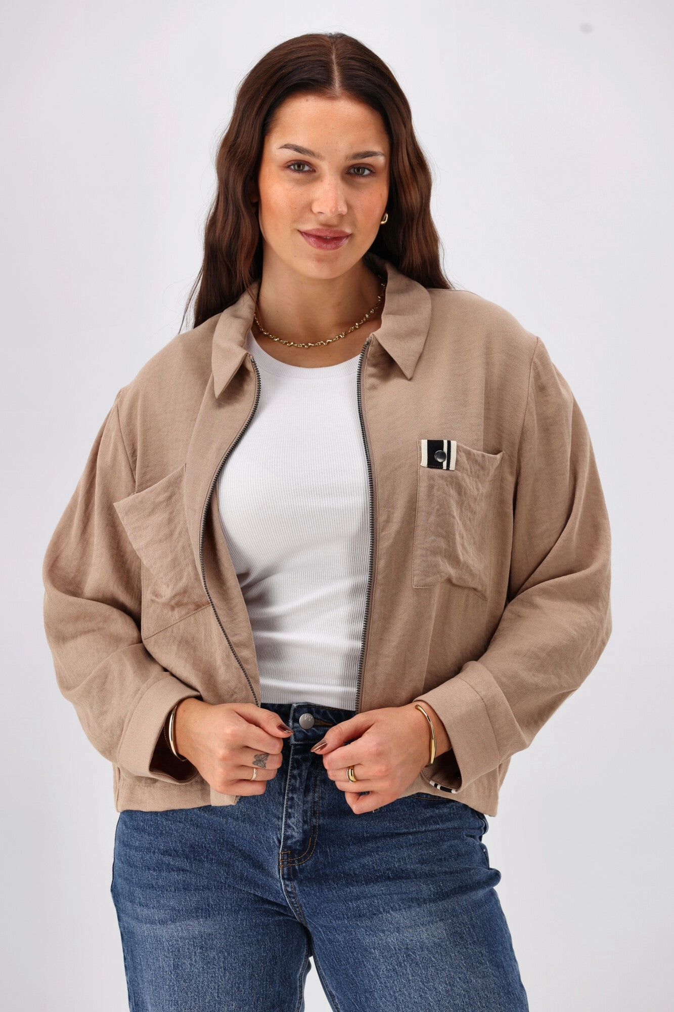 Shine On Label Lulu Zip Collared Jacket Camel City Ready Thermal Lining