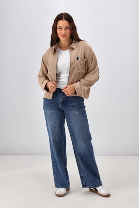 Shine On Label Lulu Zip Collared Jacket Camel No Smell