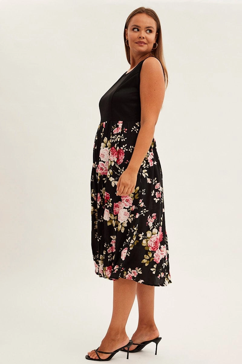 Light material Comfort Layer Wear Print Cream Print Sleeveless Plain Bodice Long Dress