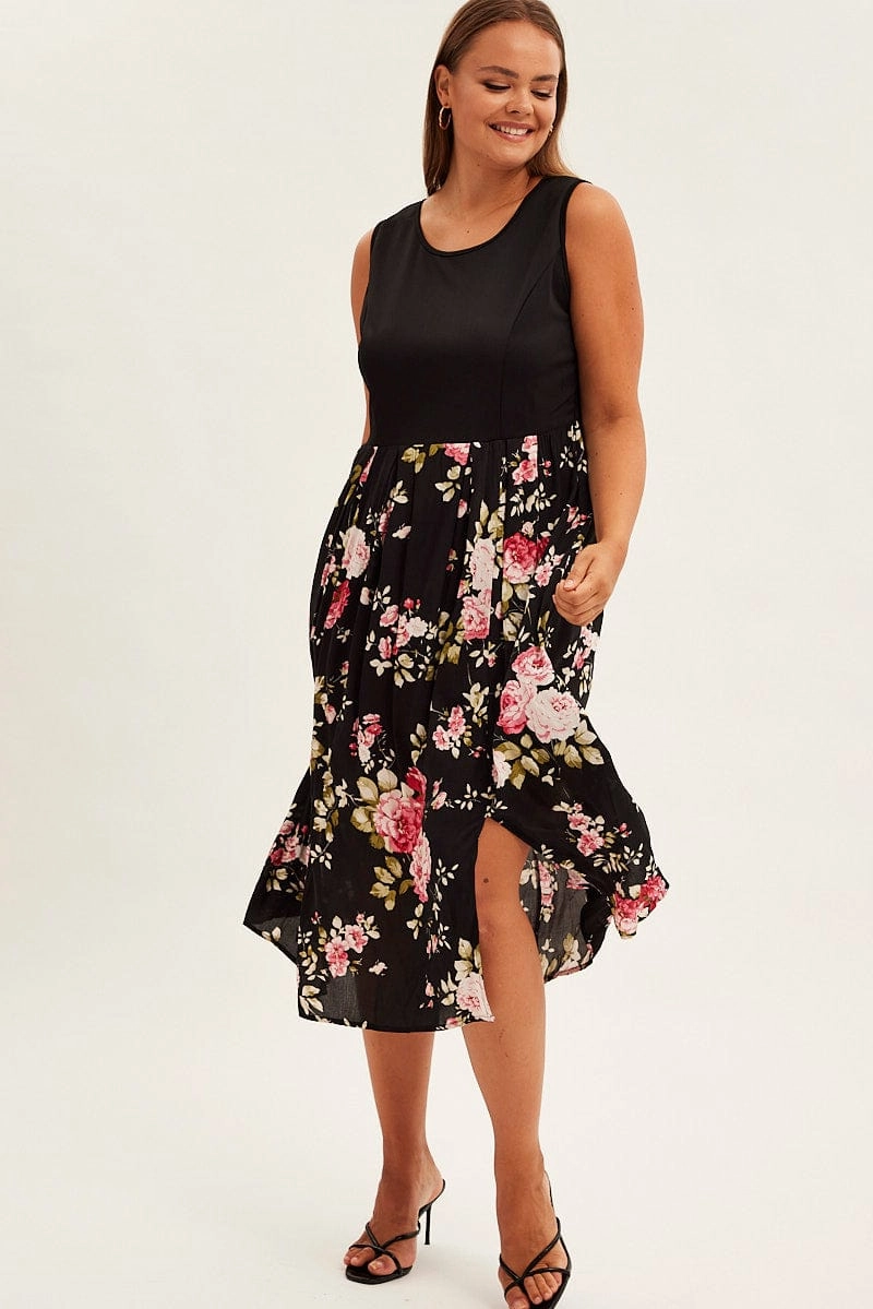 Perfect Wearable Delicate Edge Print Cream Print Sleeveless Plain Bodice Long Dress