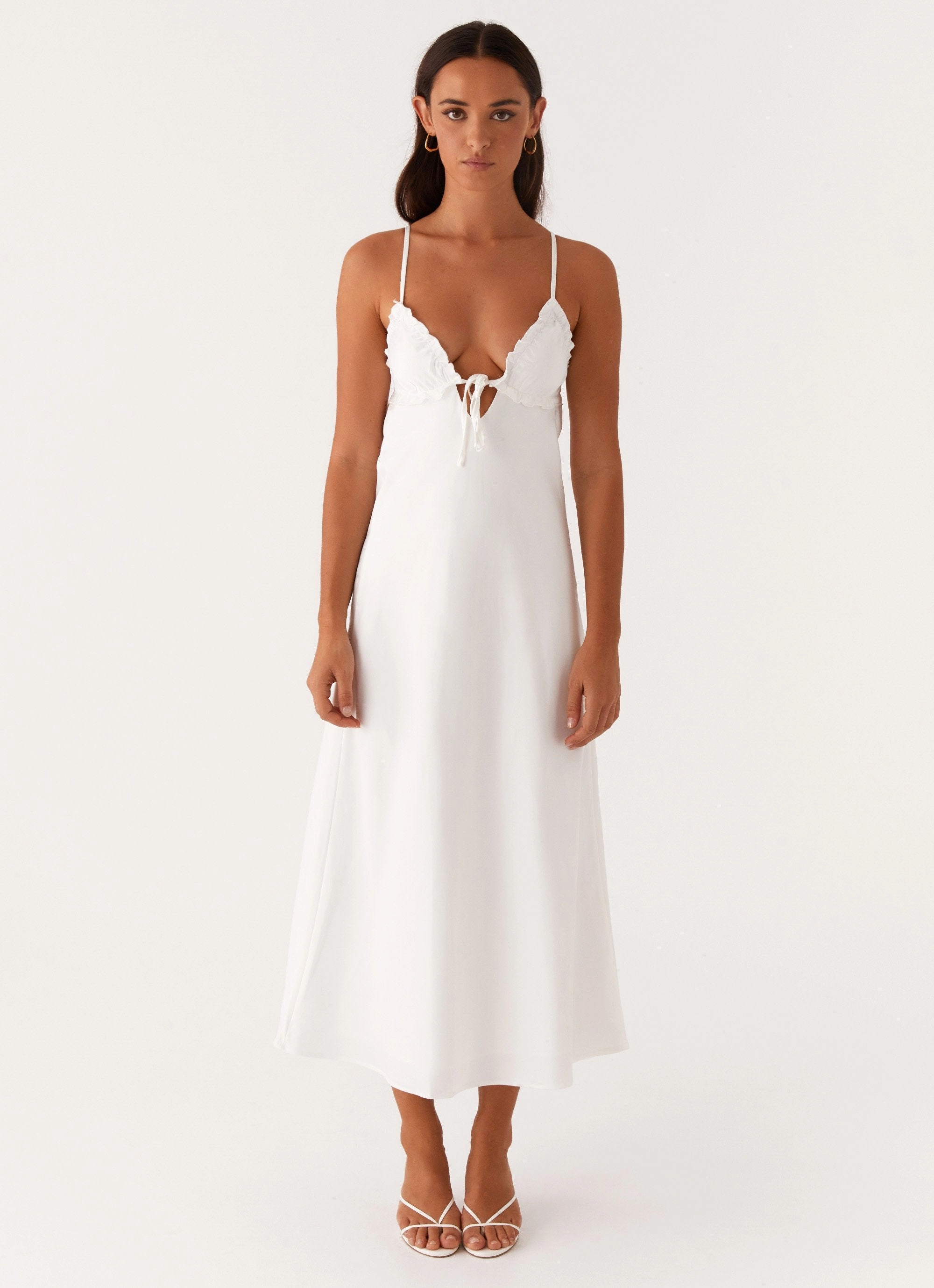 Fine Texture Clean Flow Take Note Midi Dress - White