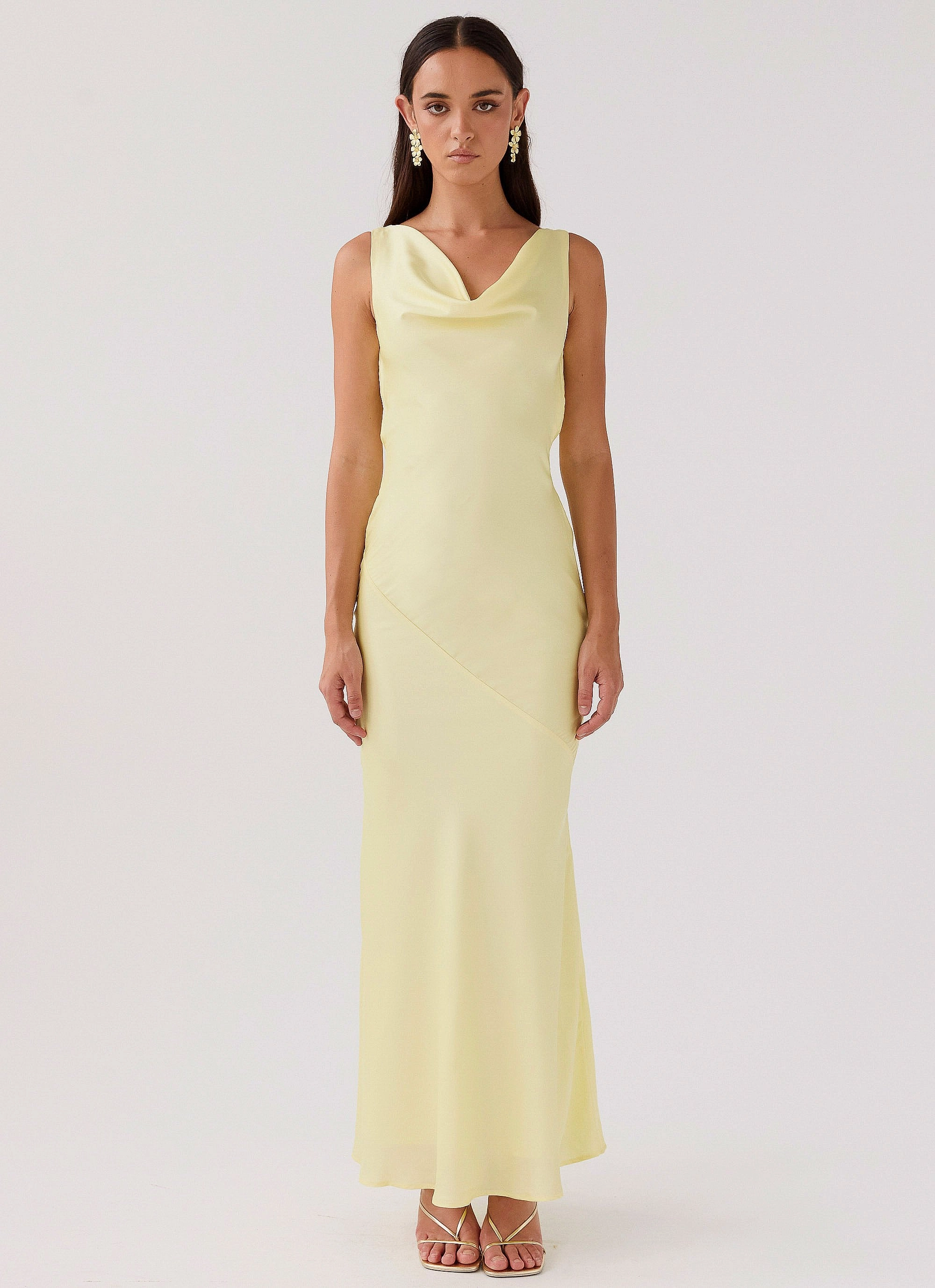 Fitted Style City Flow Be Mine Satin Maxi Dress - Canary