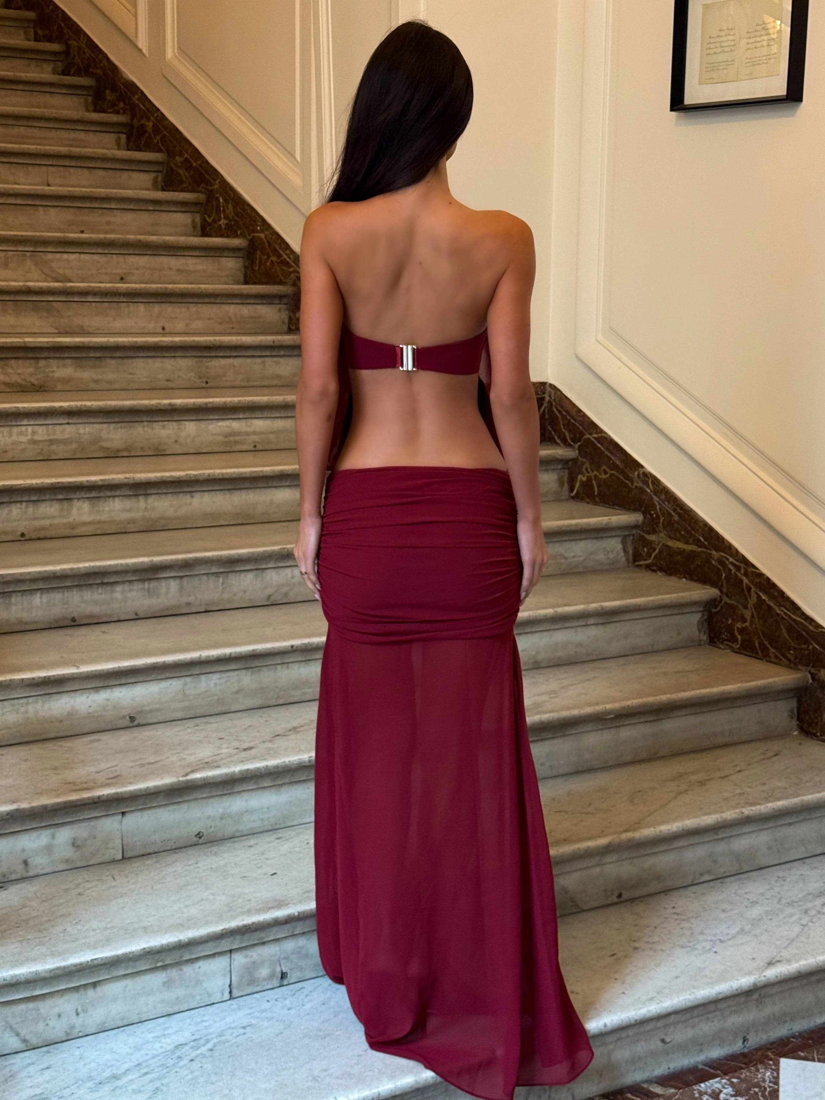 LUMEN MAXI DRESS BURGUNDY Layered Fit Clear Blush