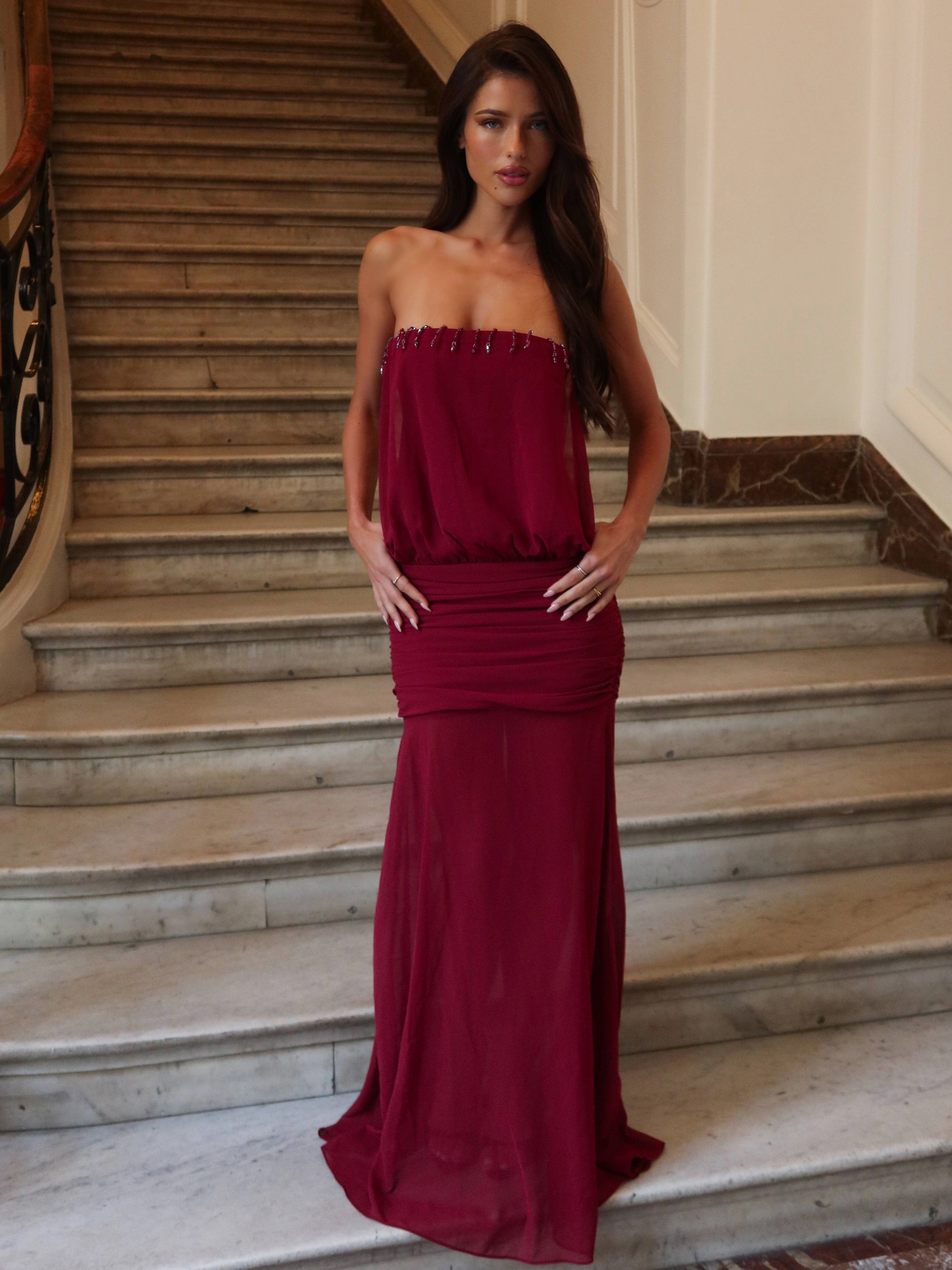 LUMEN MAXI DRESS BURGUNDY Underwire-Support Relaxed and Elegant