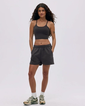 Non Irritating Seams Easy Movement Fit Branded Sweat Shorts - Coffee Bean