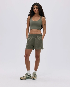 Versatile Comfort Chafe Resistant Edges Branded Sweat Shorts - Olive Green