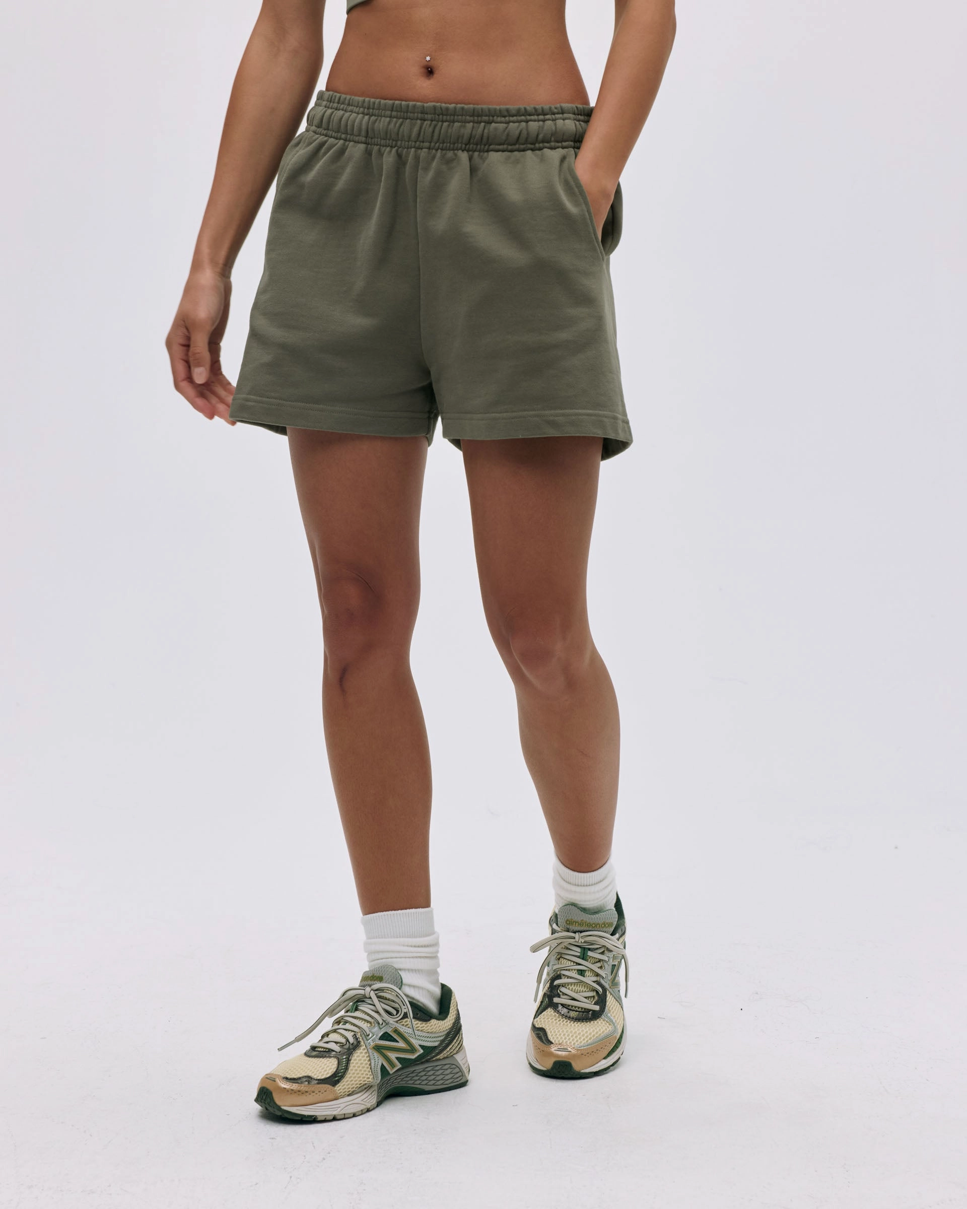 Shock Dispersing Architecture Branded Sweat Shorts - Olive Green