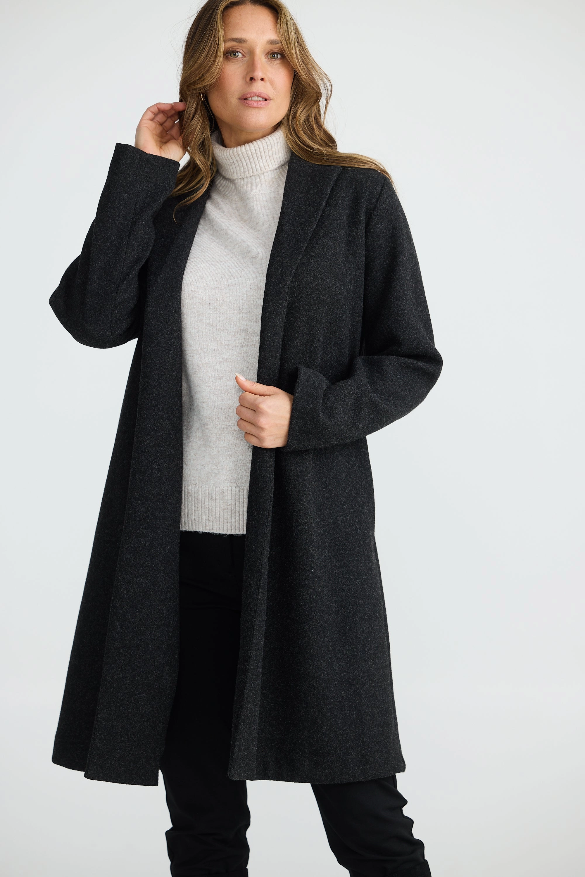 Four Way Stretch Material Layered Collar Brave and True - BT25055-1BM Bella Coat