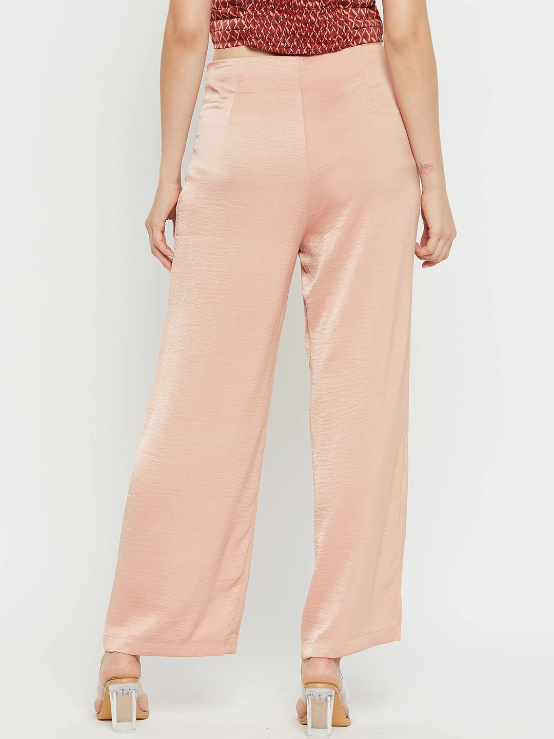 Double Layered Hem Madame Women Solid Camel Trouser