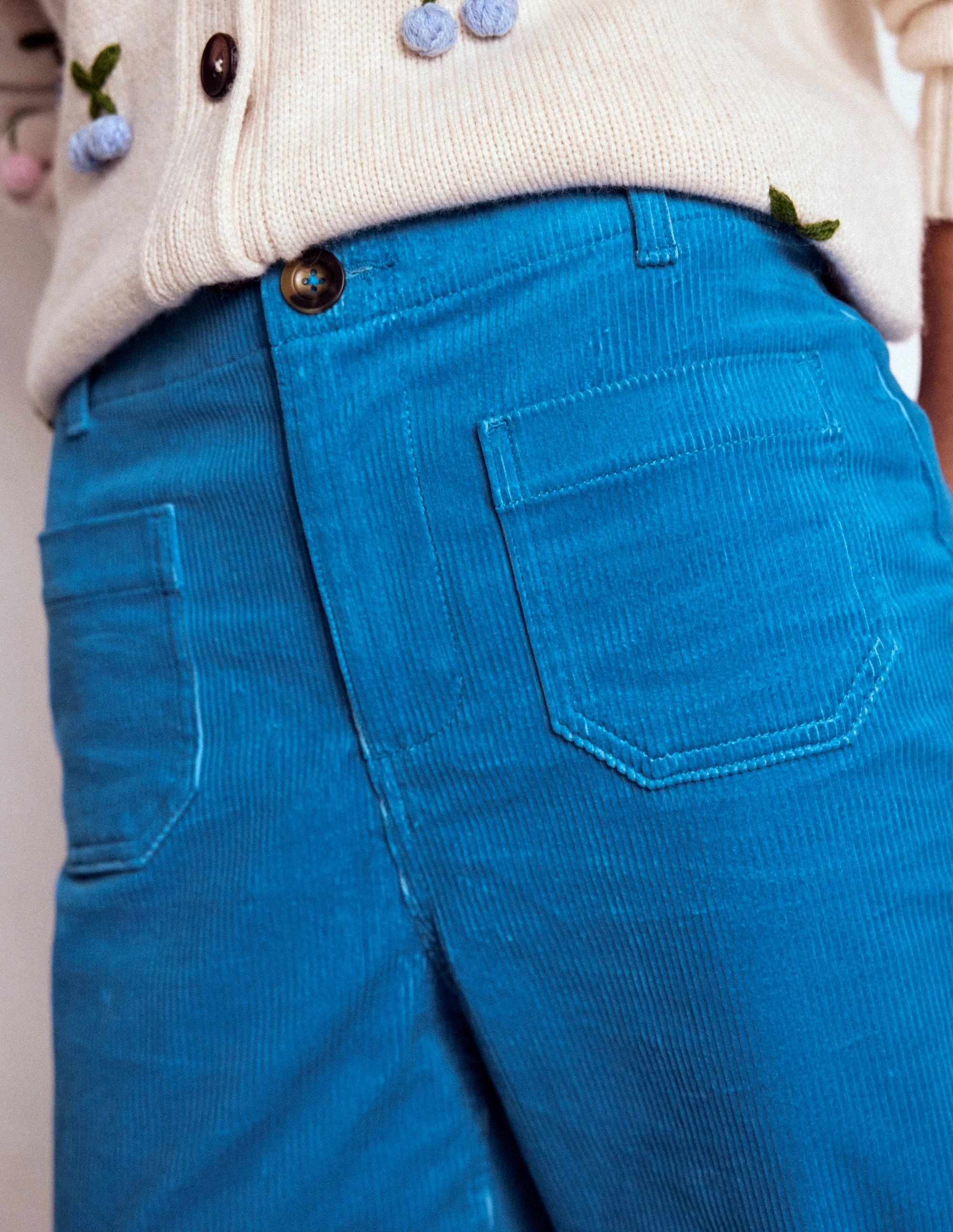 Primrose Cord Trousers-Bright Blue Breathable mesh