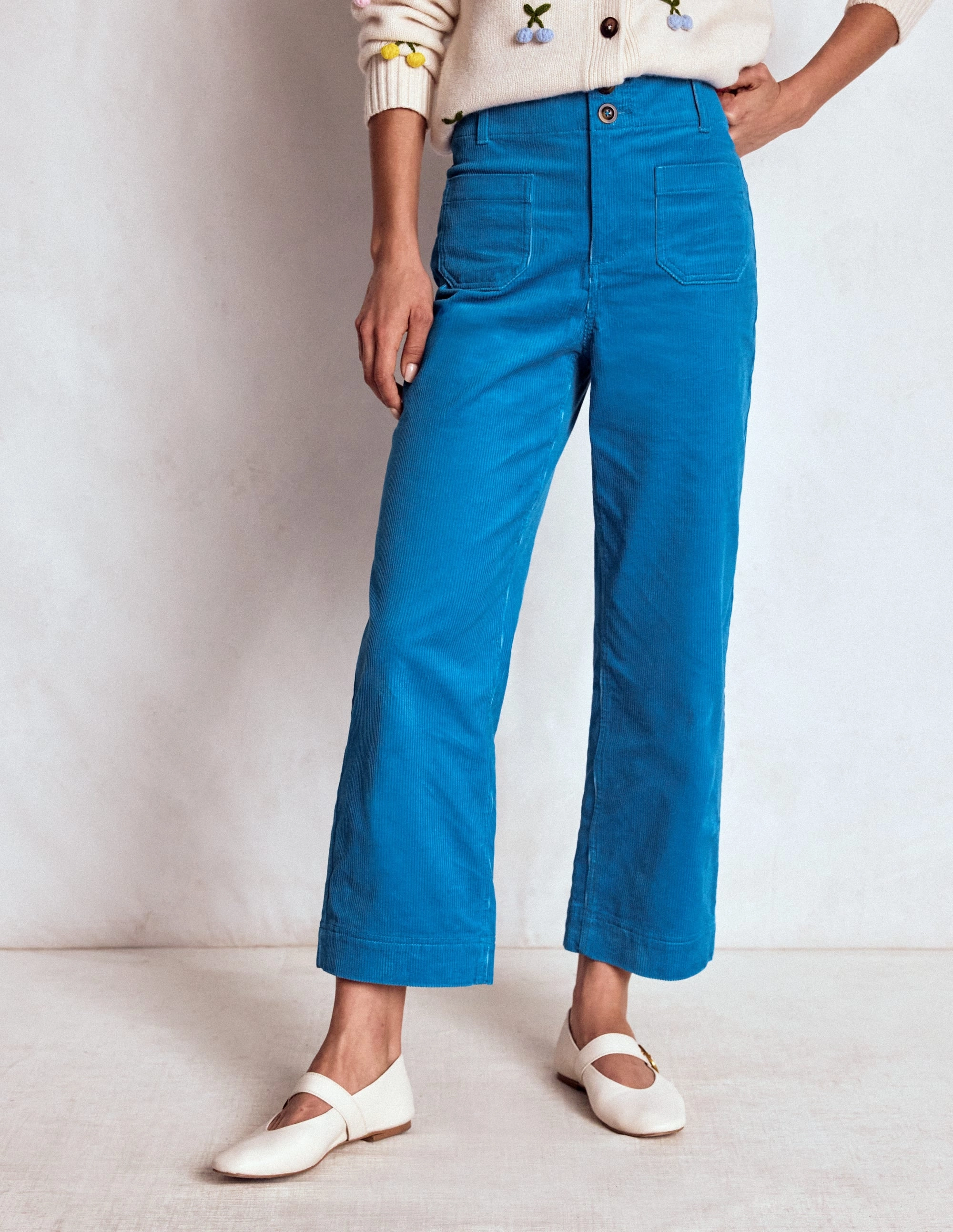 Stretch Panel Primrose Cord Trousers-Bright Blue